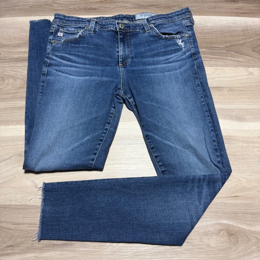 AG Adriano Goldschmied Farrah Skinny Jeans Womens 32R Blue Raw Hem High Rise Den